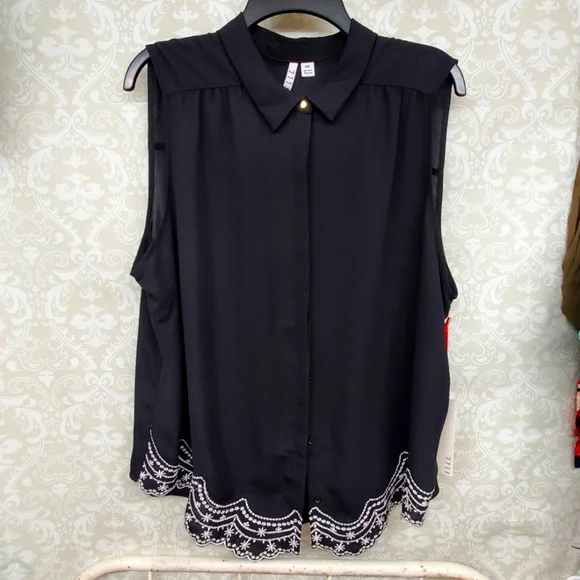ELLE black scalloped trim sleeveless button up blouse NWT. XXL - Picture 5 of 12